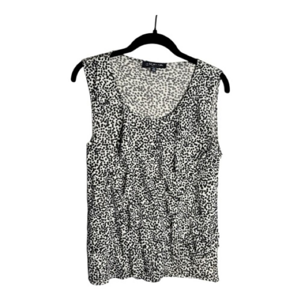 Jones New York Black White Polka Dot Ruffle Top Medium Petite